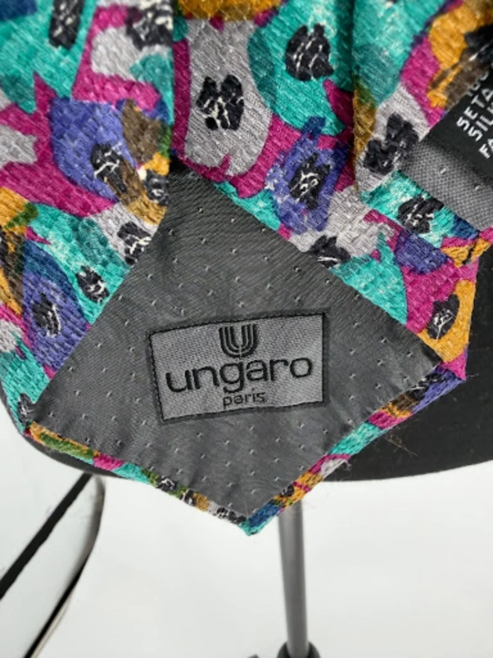 Vintage Emanuel Ungaro Paris Colorful Abstract Floral Silk Necktie